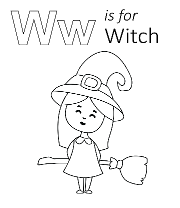 Halloween - W is for Witch Coloring Printable for kids