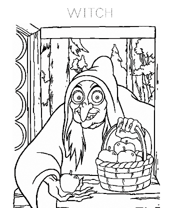 Witch with Poison Apple Coloring Page for kids
